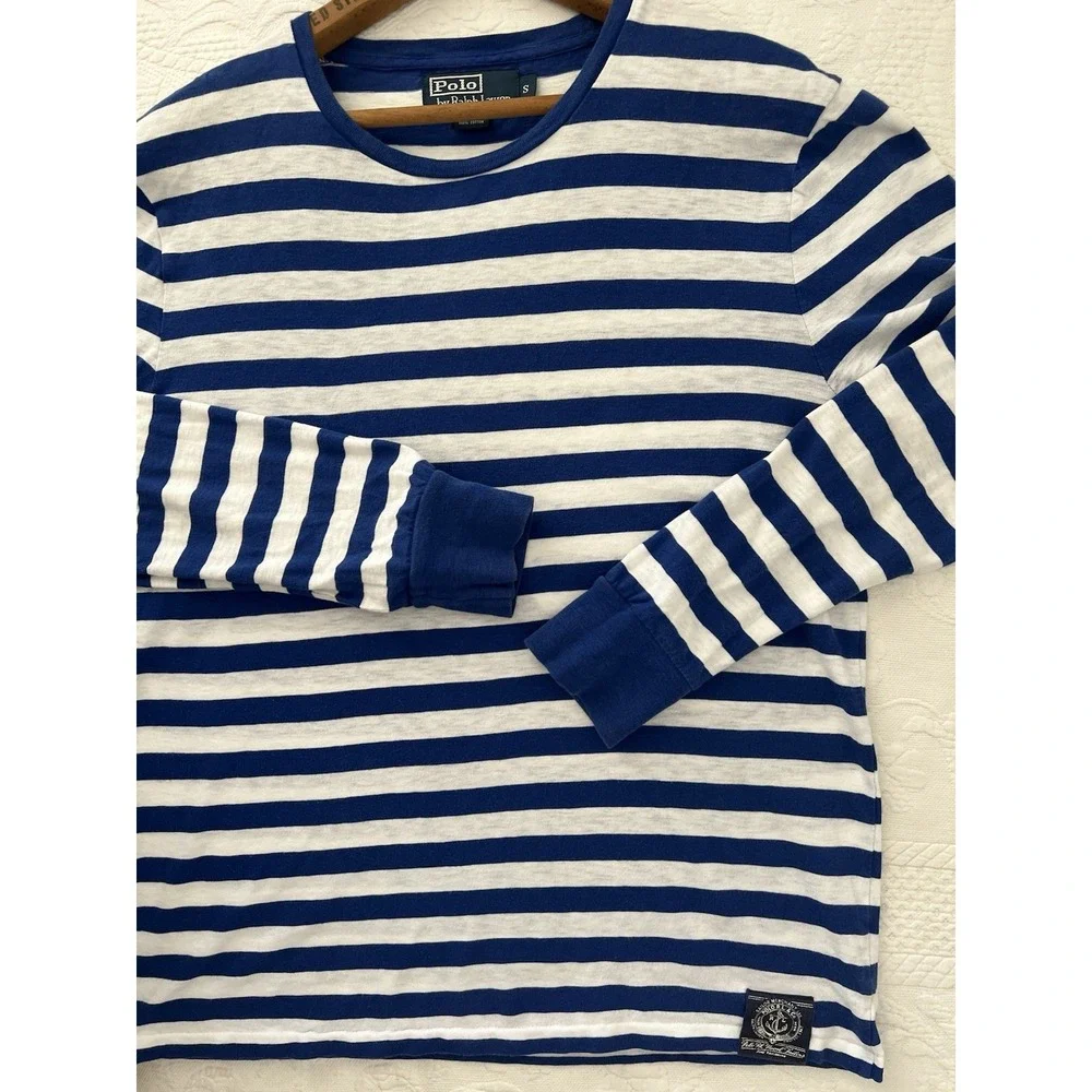 Vintage Polo Ralph Lauren Naval Tailors Blue Striped Long Sleeve T-shirt Small